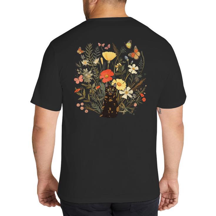 Tortie Cat Owner Flowers Tortie Cat Mom Tortie Cat Dad For Men Women Kids Big And Tall Men's T-Shirt Back Print