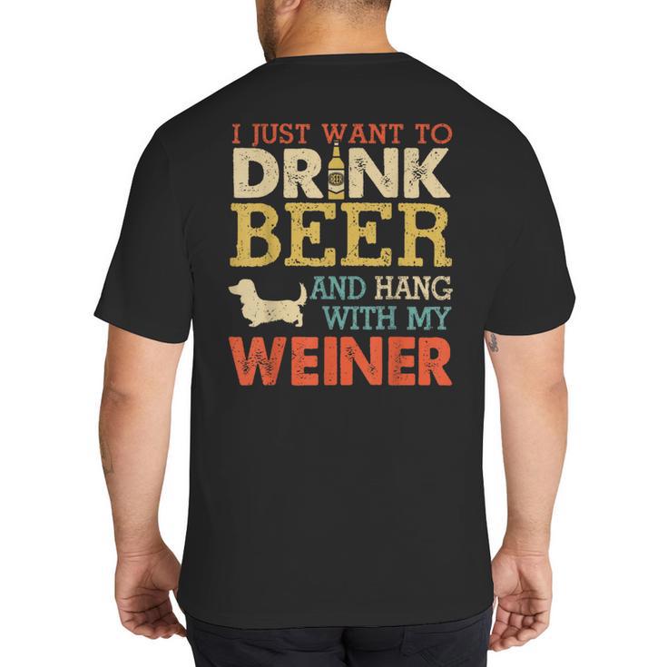 Weiner Dachshund Dad Drink Beer Hang With Dog Vintage Big And Tall Men's T-Shirt Back Print