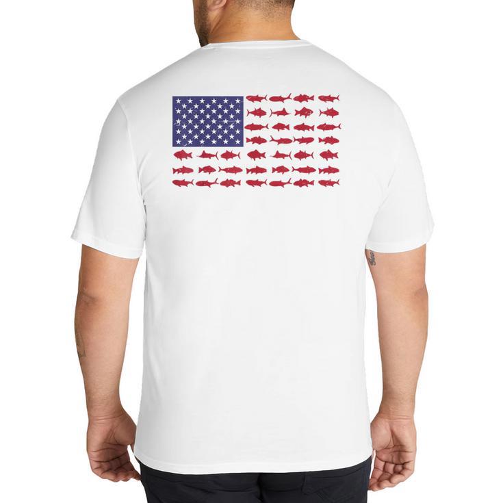 American Flag Fishing-Shirt Men Kids Bass Fish Dad Patriotic Big And Tall Men's T-Shirt Back Print