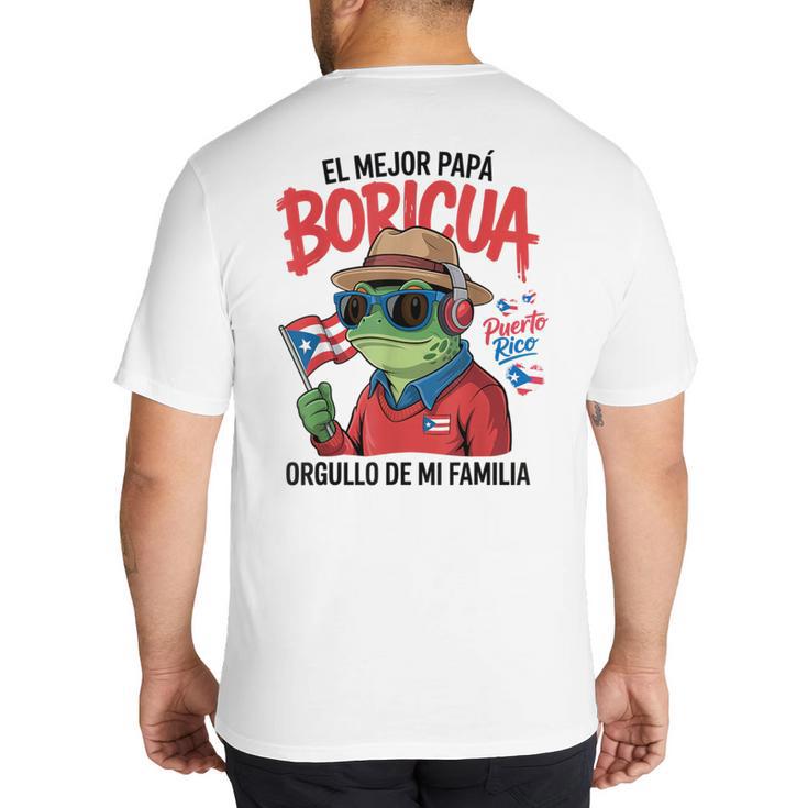Puerto Rican Dad Idea For Men & Papá Boricua Coqui Frog Big And Tall Men's T-Shirt Back Print