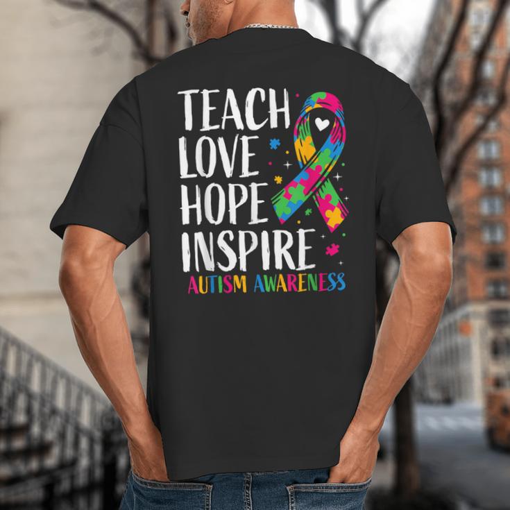Autism Awareness Ribbon Mom Dad Kids Autistic Support Autism Big And Tall Men's T-Shirt Back Print