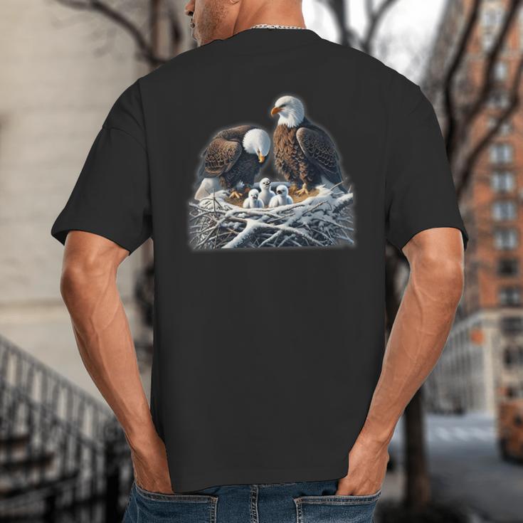 Bald Eagle Dad Mom Three Eaglet Chicks Babies In The Nest Big And Tall Men's T-Shirt Back Print