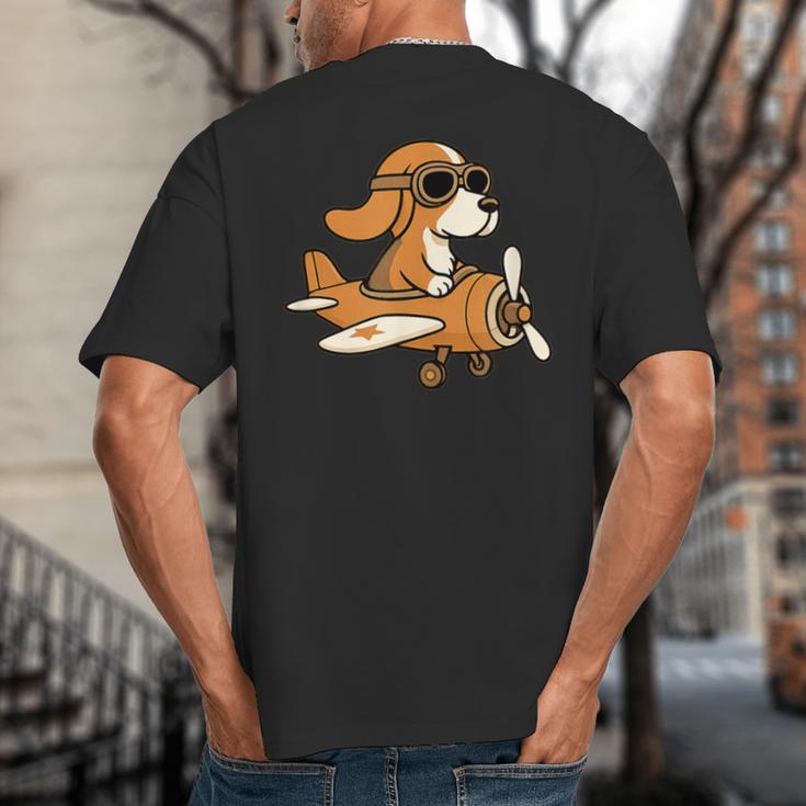 Beagle Flying a Plane Pilot Airplane Dog Mom Dad Big And Tall Men's T-Shirt Back Print