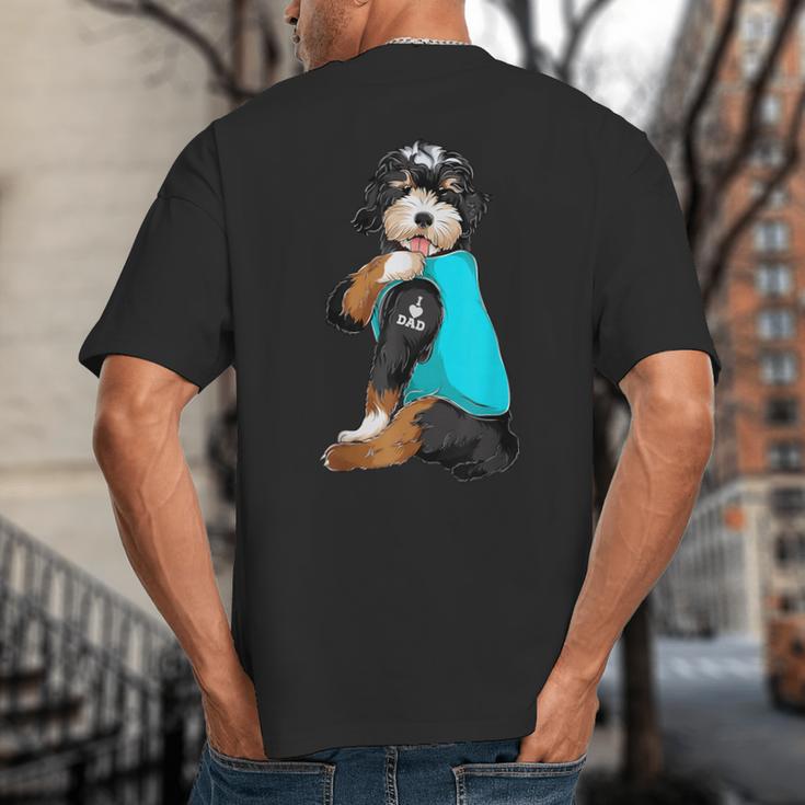 Bernedoodle I Love Dad Tattoo Apparel Dog Dad Dads Big And Tall Men's T-Shirt Back Print