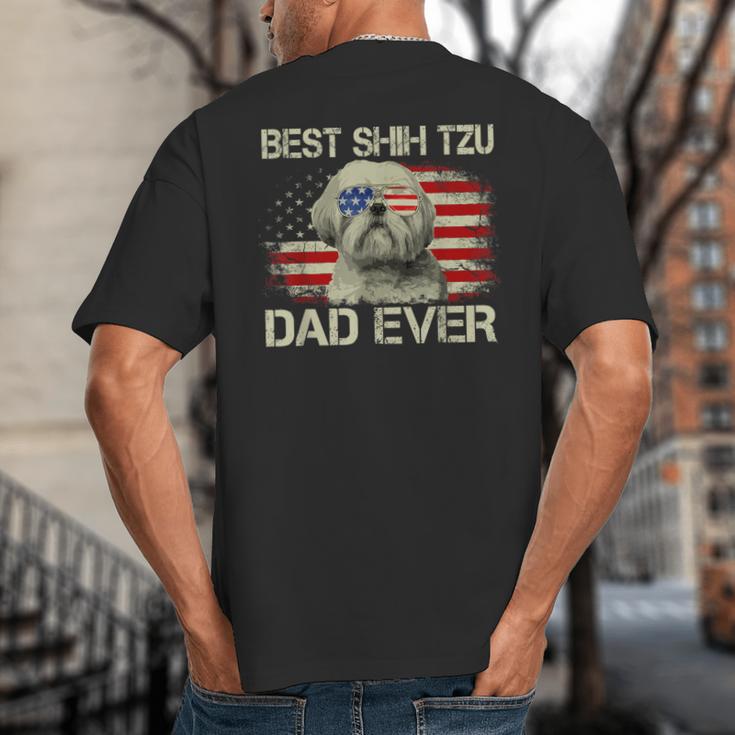 Best Shih Tzu Dad Ever Tshirt Dog Lover American Flag Big And Tall Men's T-Shirt Back Print