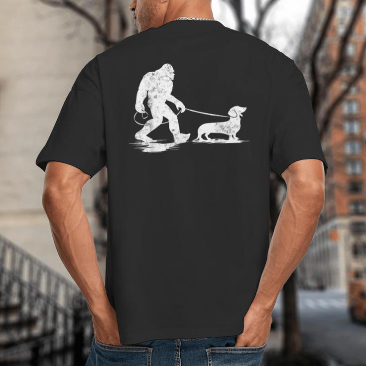Bigfoot Walking Dachshund Tee Wiener Dog Dad Big And Tall Men's T-Shirt Back Print Bigfoot Walking Dachshund Tee Wiener Dog Dad Big And Tall Men's T-Shirt Back Print