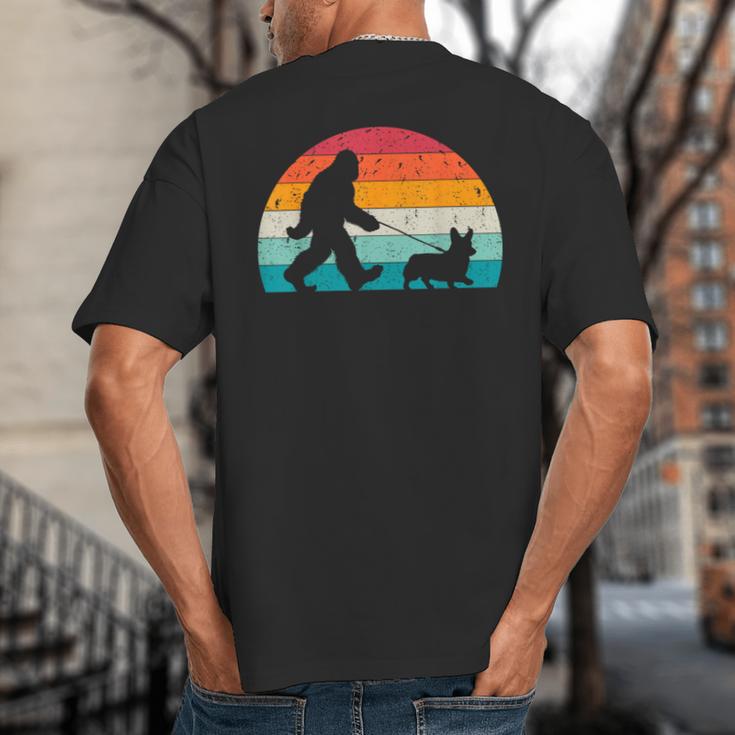 Bigfoot Walking a Dog Corgi Lovers Dog Dad Big And Tall Men's T-Shirt Back Print