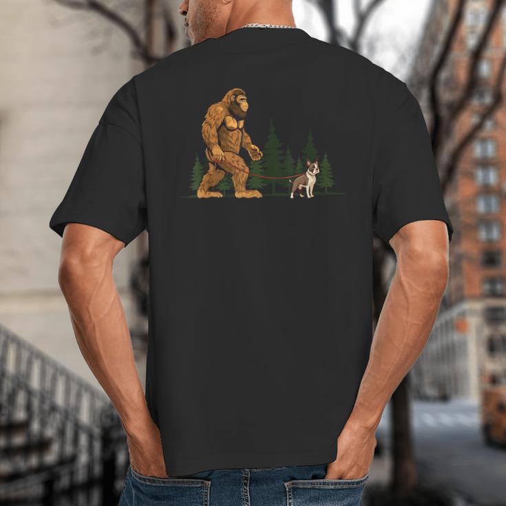 Boston Terrier Bigfoot Dog Walking Dog Mom Dad Kids Big And Tall Men's T-Shirt Back Print
