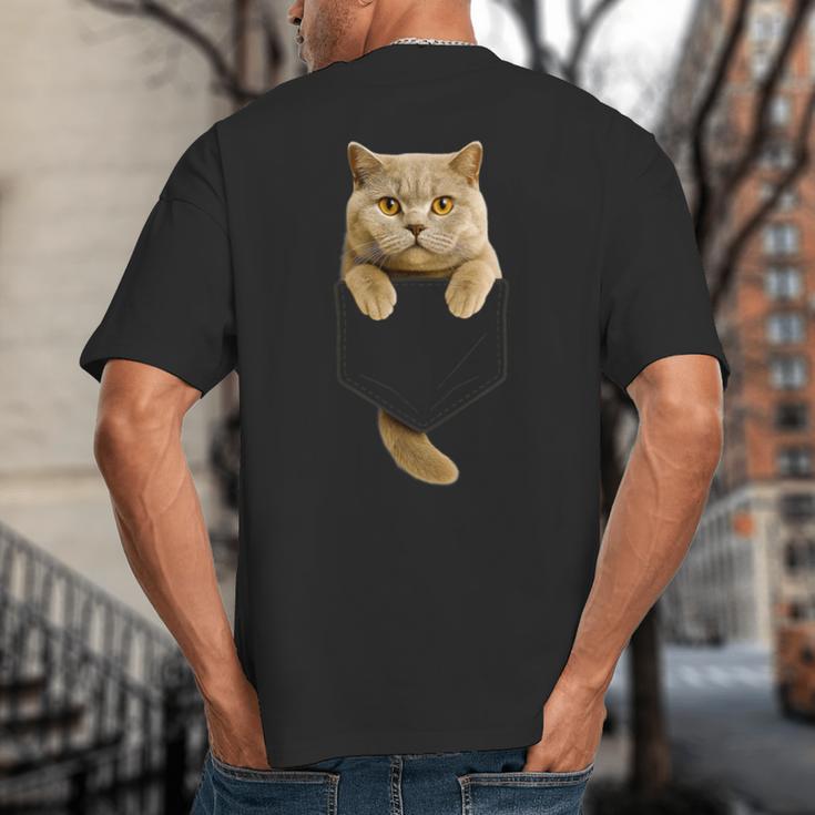 British Shorthair Cat Pocket Cat Mom Cat Dad Cat Lover Big And Tall Men's T-Shirt Back Print
