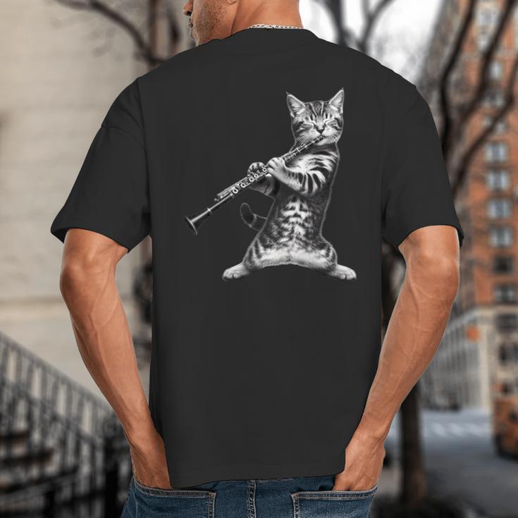 Cat Playing The Clarinet For Cat Lover Cat Mom Cat Dad Big And Tall Men's T-Shirt Back Print
