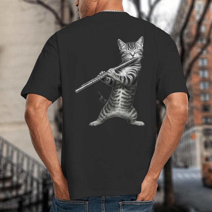 Cat Playing Flute For Cat Lover Cat Mom Cat Dad Big And Tall Men's T-Shirt Back Print