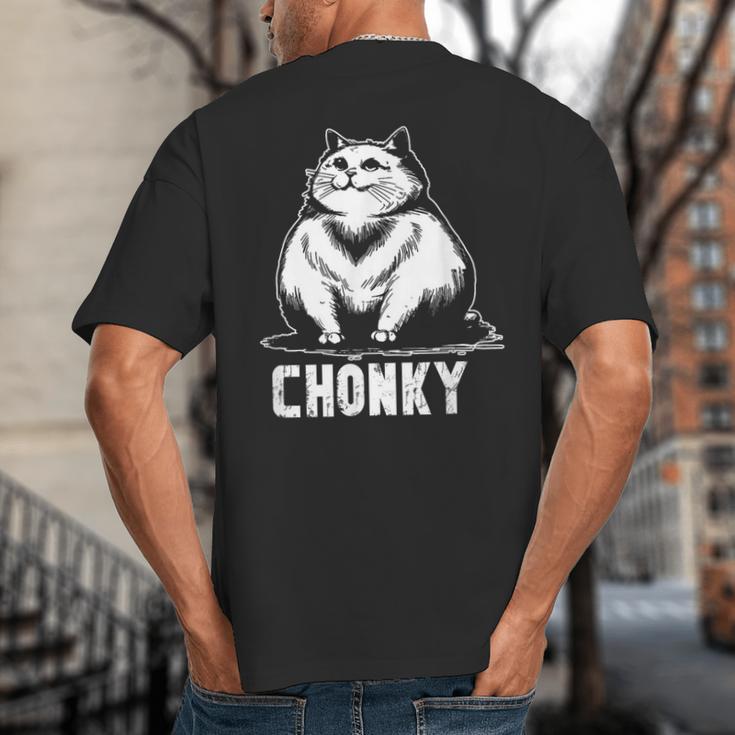 Chonk Fat And Hairy Cat Cats Kittens Dad Graphic Mom Funny Big And Tall Men's T-Shirt Back Print
