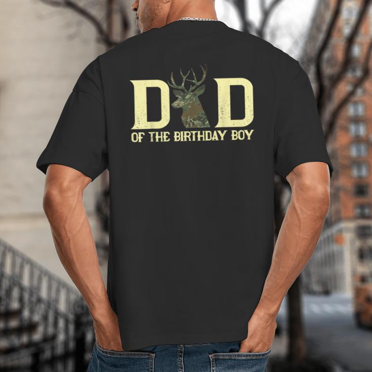 Dad Of The Birthday Boy Deer Hunter Camouflage Flag Big And Tall Men's T-Shirt Back Print