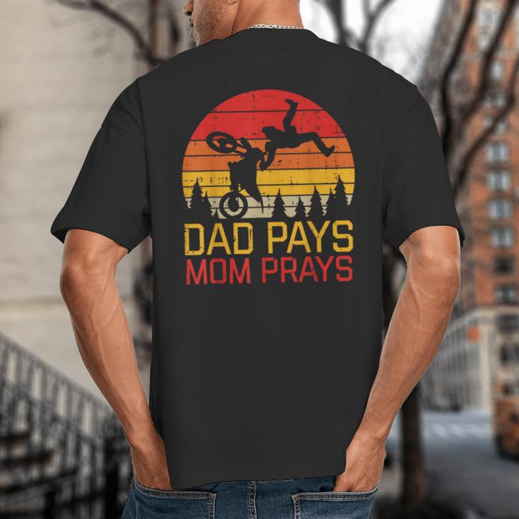 Dad Pays Mom Prays Dirt Bike Retro Motocross Boys Kids Big And Tall Men's T-Shirt Back Print