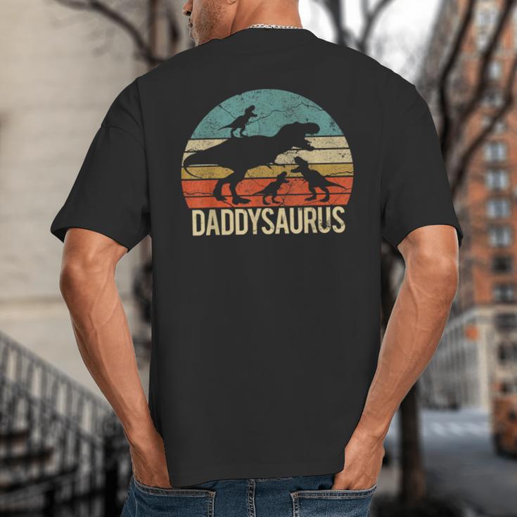 Daddy Dinosaur Daddysaurus 3 Three Kids Xmas Big And Tall Men's T-Shirt Back Print Daddy Dinosaur Daddysaurus 3 Three Kids Xmas Big And Tall Men's T-Shirt Back Print