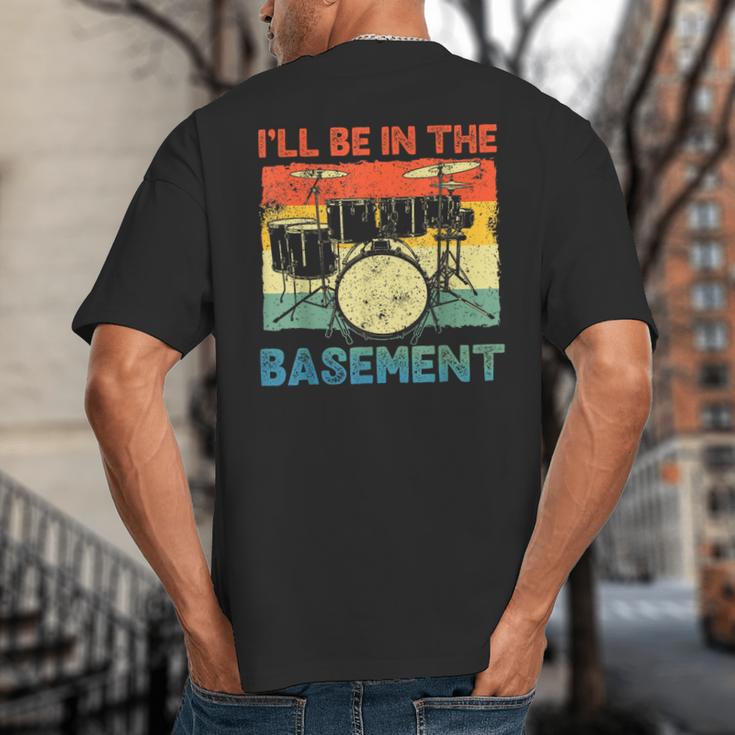 Drumming Basement Drum Set Drummer Rock Dad Grandpa Big And Tall Men's T-Shirt Back Print