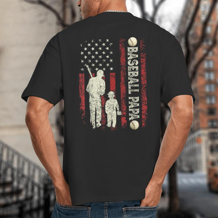 Father's Day Baseball Papa USA Flag Dad Men Baseball Big And Tall Men's T-Shirt Back Print