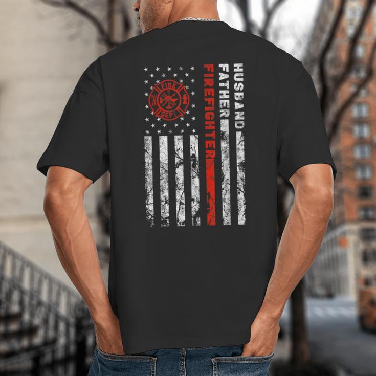 Firefighter Husband Father Fireman For Dad Big And Tall Men's T-Shirt Back Print