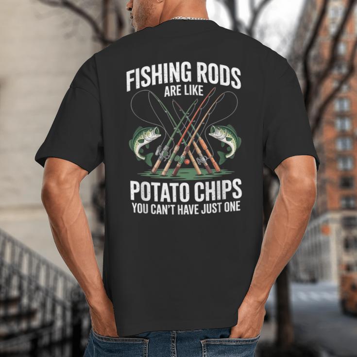 Fishing Rods Are Like Potato Chips Dad Fisherman Big And Tall Men's T-Shirt Back Print Fishing Rods Are Like Potato Chips Dad Fisherman Big And Tall Men's T-Shirt Back Print