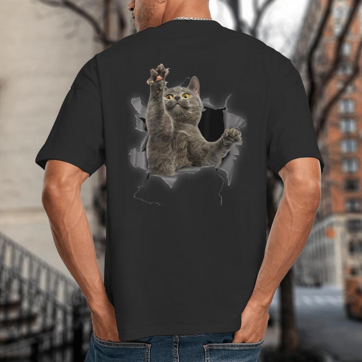 Grey Cat Torn Cloth Cat Dad Cat Mom Cat Lover Big And Tall Men's T-Shirt Back Print