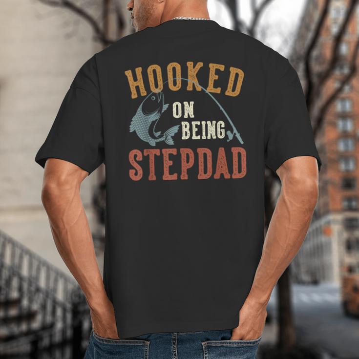 Hooked On Being Stepdad Father's Day Fishing Stepdad Big And Tall Men's T-Shirt Back Print