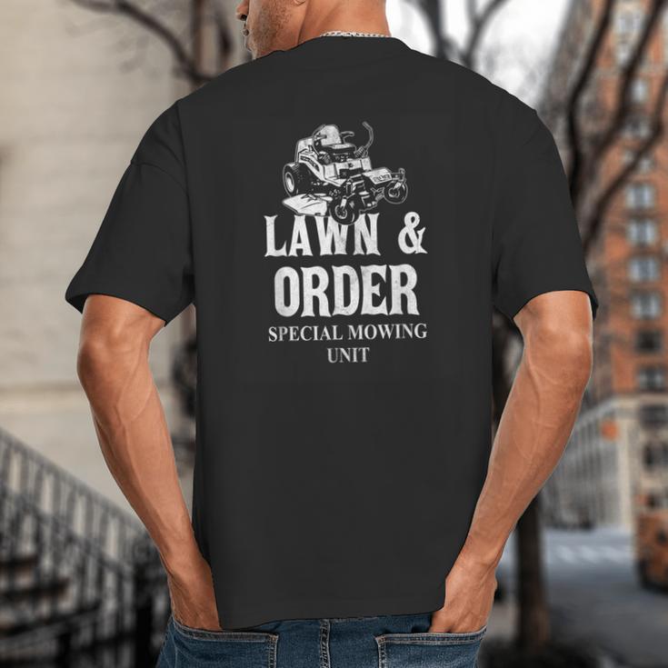 Lawn & Order Special Mowing Unit Dad Joke Lawn Mower Big And Tall Men's T-Shirt Back Print
