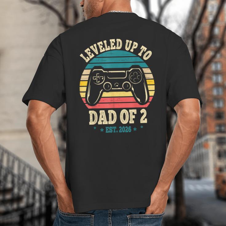 I Leveled Up To Dad Of 2 2026 Promoted To Dad Of Two Kids Big And Tall Men's T-Shirt Back Print
