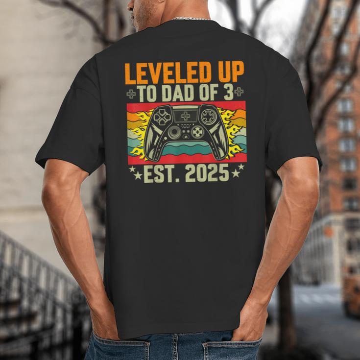 Leveled Up To Dad Of 3 Three Daddy Again 2025 Father's Day Big And Tall Men's T-Shirt Back Print