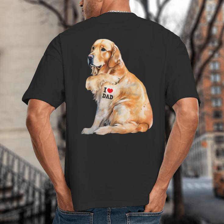 I Love Dad Patriotic Golden Retriever Canine Dog Lover Big And Tall Men's T-Shirt Back Print