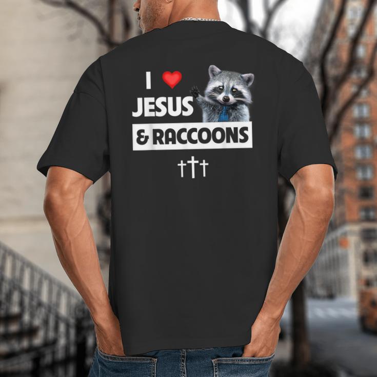 I Love Jesus And Raccoons Mom Dad Christian Love Jesus Bible Big And Tall Men's T-Shirt Back Print