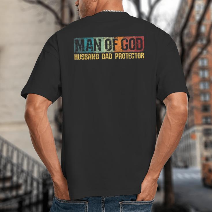 Man Of God Husband Dad Protector Christian Faith Fathers Day Big And Tall Men's T-Shirt Back Print