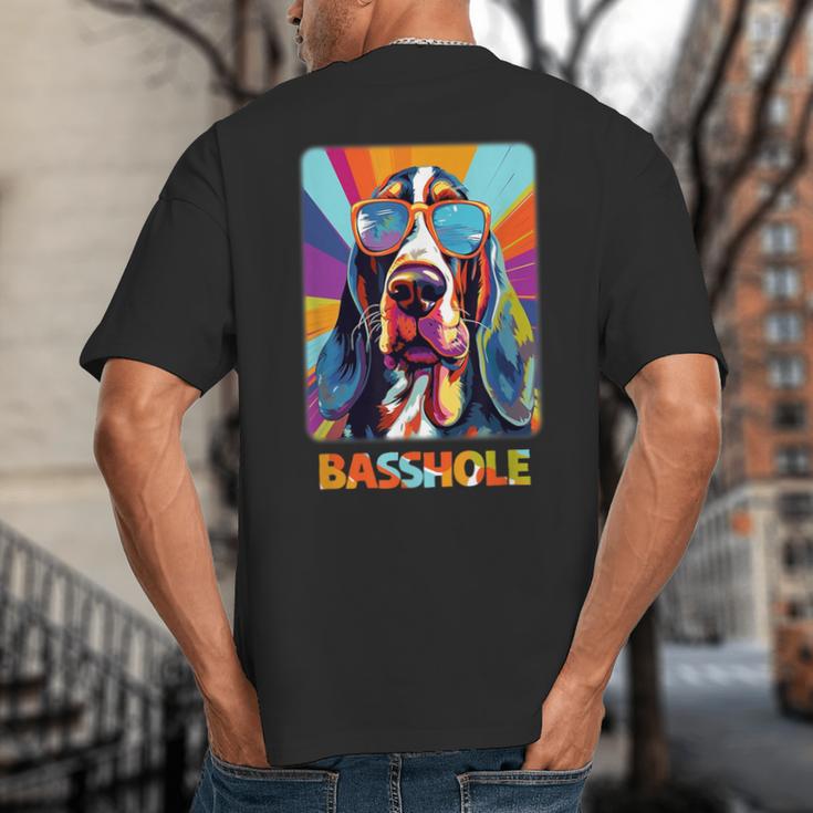 Mom & Dad Of a Basshole Basset Hound With Glasses -Adults Short Sleeve Big And Tall Men's T-Shirt Back Print