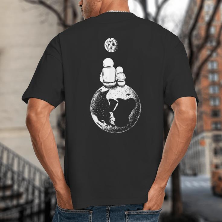 Moon And Astronaut Dad And Baby Space For Father's Day Big And Tall Men's T-Shirt Back Print
