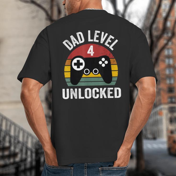 New Dad Shirt Dad Level 4 Unlocked For 4 Kids Gaming Big And Tall Men's T-Shirt Back Print