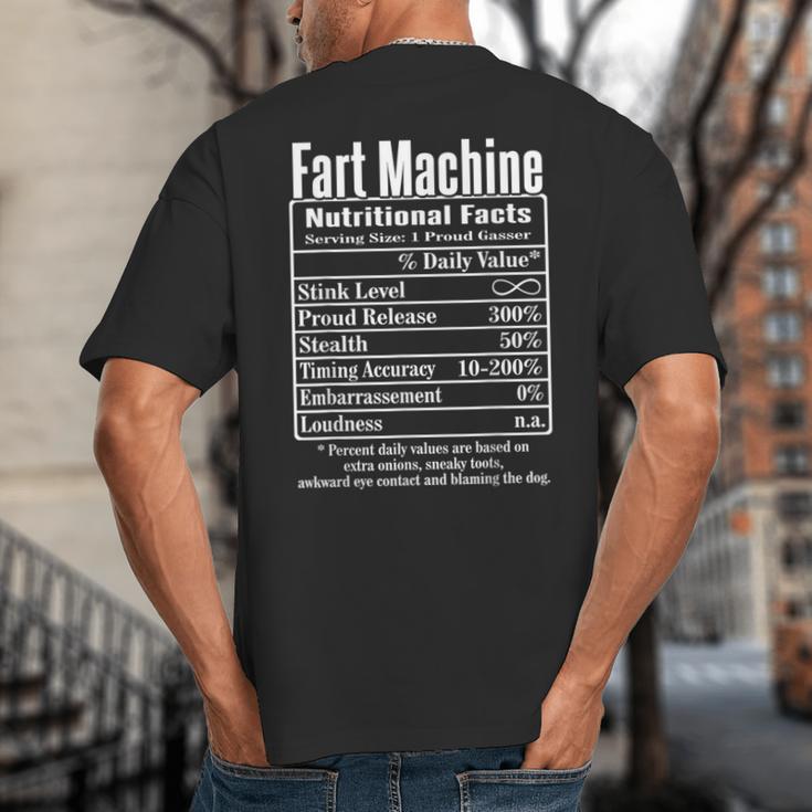 Nutrion Facts Fart Machine Dad Jokes Farting Humor Big And Tall Men's T-Shirt Back Print