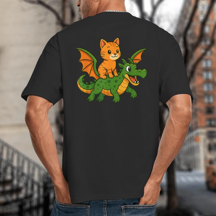 Orange Cat Dragon Riding Animal Lover Mom Dad Kids Big And Tall Men's T-Shirt Back Print
