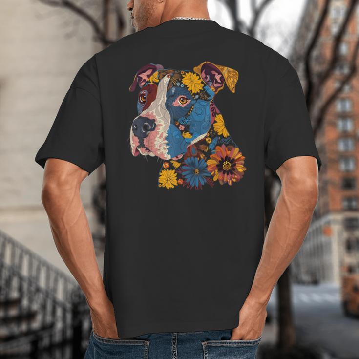 Pitbull Floral Dog Lover Vintage Flower Art Pitbull Mom Dad Big And Tall Men's T-Shirt Back Print