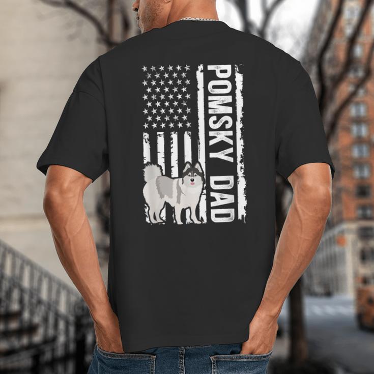 Pomsky Dad American Flag Pomsky Owner Pomsky Lover Big And Tall Men's T-Shirt Back Print