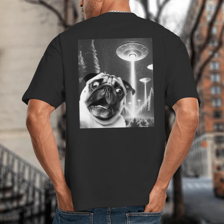 Pug Alien UFO Taking a Selfie Dog Mom Dad Big And Tall Men's T-Shirt Back Print Pug Alien UFO Taking a Selfie Dog Mom Dad Big And Tall Men's T-Shirt Back Print