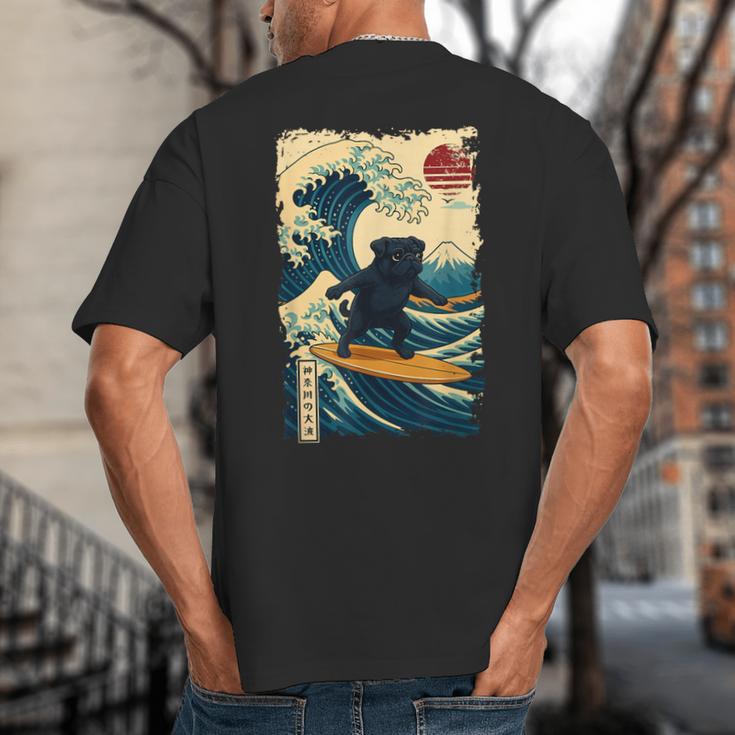 Pug Japanese Kanagawa Wave Surfing Japan Mom Dad Kids Big And Tall Men's T-Shirt Back Print