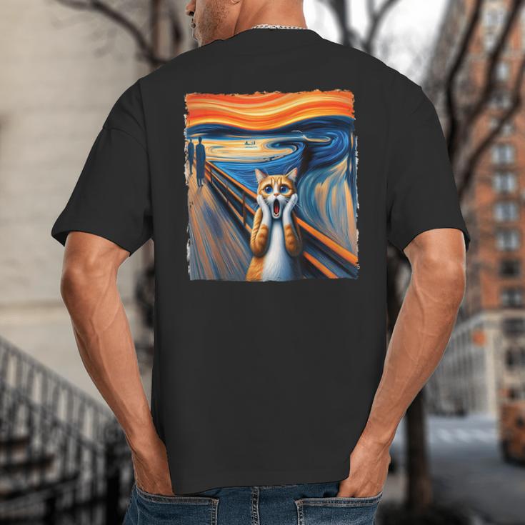 The Scream Cat Parody For Kitty Cat Lover Cat Mom Cat Dad Big And Tall Men's T-Shirt Back Print