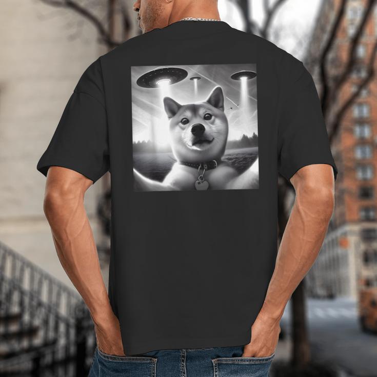 Shiba Inu Dog Dad Mom Graphic Selfie UFOs Weird Aliens Big And Tall Men's T-Shirt Back Print