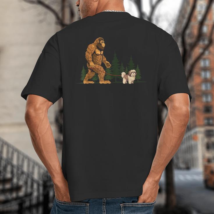 Shih Tzu Bigfoot Dog Walking Mom Dad Kids Big And Tall Men's T-Shirt Back Print