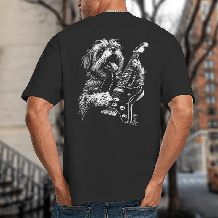 Shih Tzu Dog Playing Electric Guitar Rock Dog Dad Men Women Kids Big And Tall Men's T-Shirt Back Print