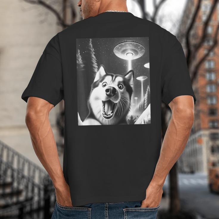 Siberian Husky Alien UFO Taking a Selfie Dog Mom Dad Big And Tall Men's T-Shirt Back Print Siberian Husky Alien UFO Taking a Selfie Dog Mom Dad Big And Tall Men's T-Shirt Back Print