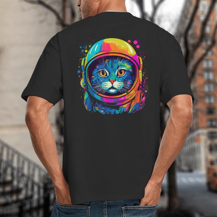 Space Cat Mom Cat Dad Men Women Kids Astronaut Space Big And Tall Men's T-Shirt Back Print