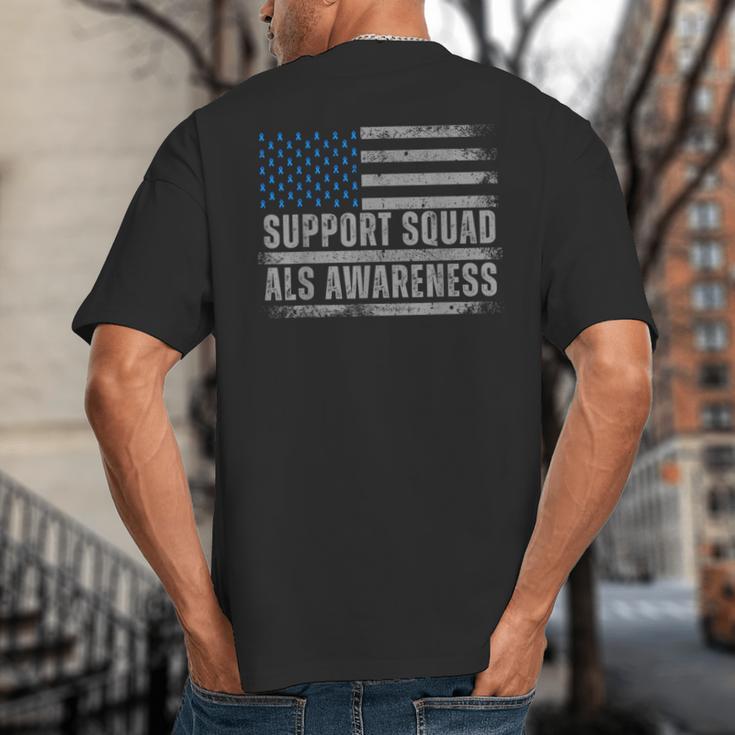 Support ALS Awareness Month USA American Flag Men Dad Big And Tall Men's T-Shirt Back Print Support ALS Awareness Month USA American Flag Men Dad Big And Tall Men's T-Shirt Back Print