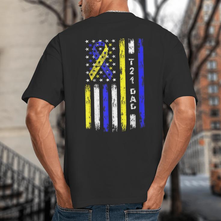 T21 Dad American Flag Down Syndrome Awareness Big And Tall Men's T-Shirt Back Print T21 Dad American Flag Down Syndrome Awareness Big And Tall Men's T-Shirt Back Print