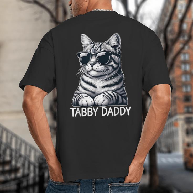 Tabby Daddy Cat Dad Graphic Grey Tabby Cat Lover Big And Tall Men's T-Shirt Back Print