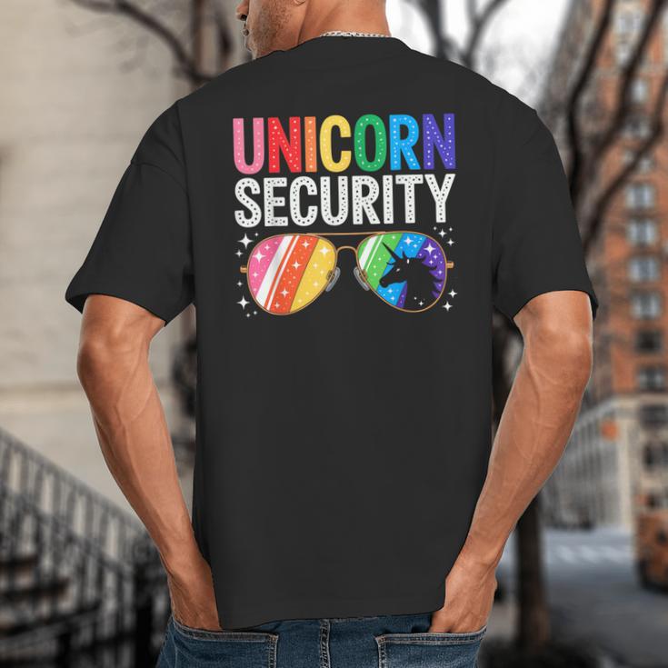 Unicorn Security Birthday Family Halloween Costume Mom Dad Big And Tall Men's T-Shirt Back Print Unicorn Security Birthday Family Halloween Costume Mom Dad Big And Tall Men's T-Shirt Back Print